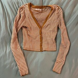 Orange & white striped cropped cardigan